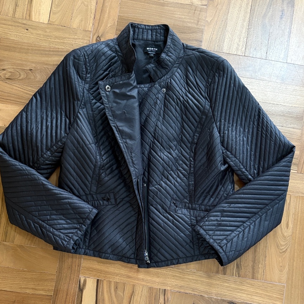 Worth Black Quilted Jacket sz 10